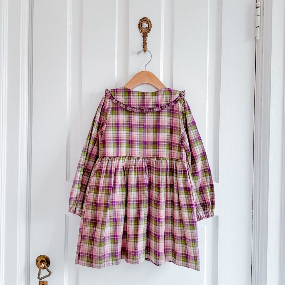 Plaid Long-Sleeve Kids Dress - Picture 2 of 12